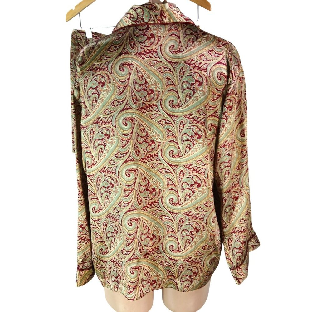 Victorias Secret Gold Burgundy 2 Pc Pajama Set L XL Menswear Button Top Shorts - Picture 7 of 15